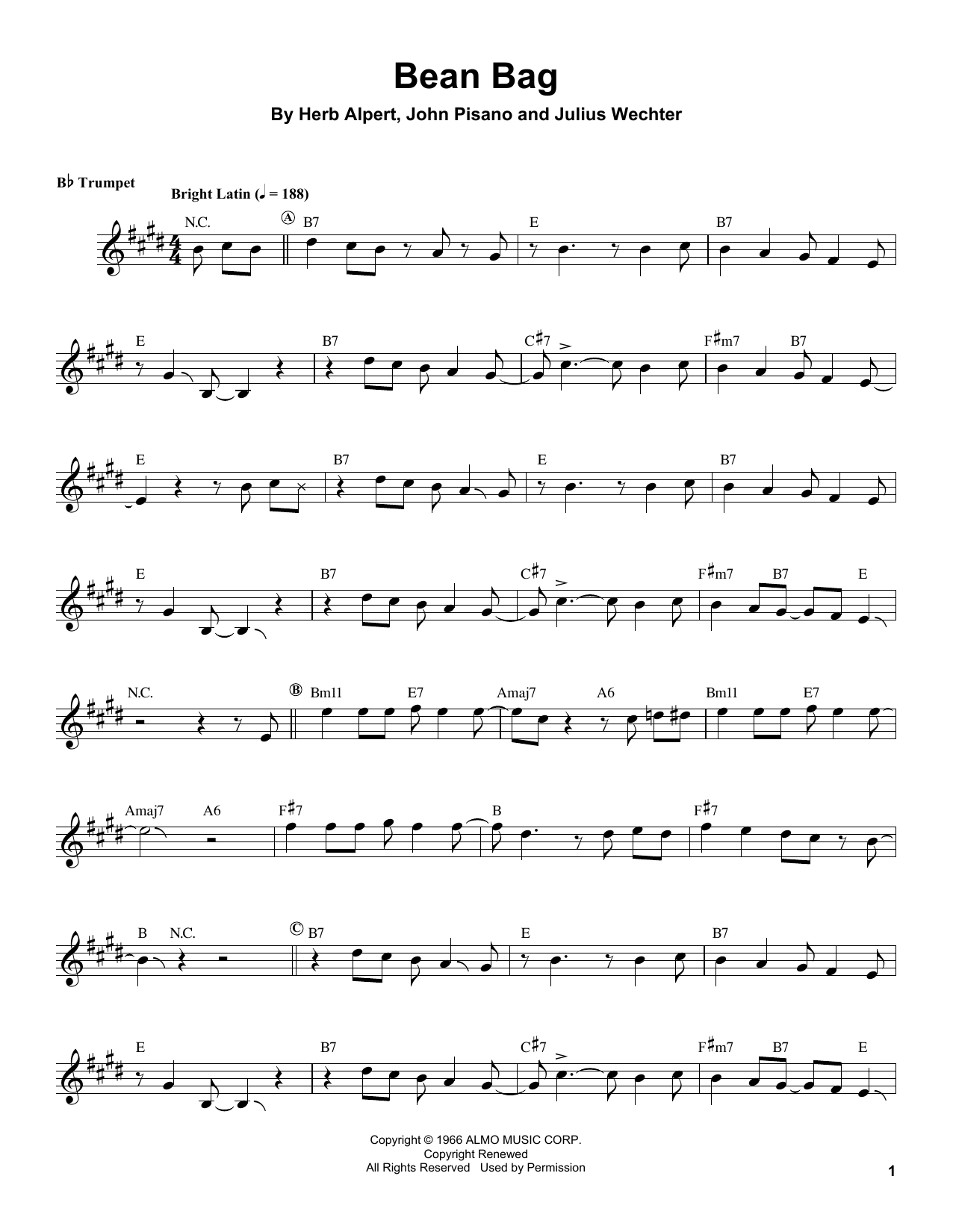 Herb Alpert Bean Bag Sheet Music