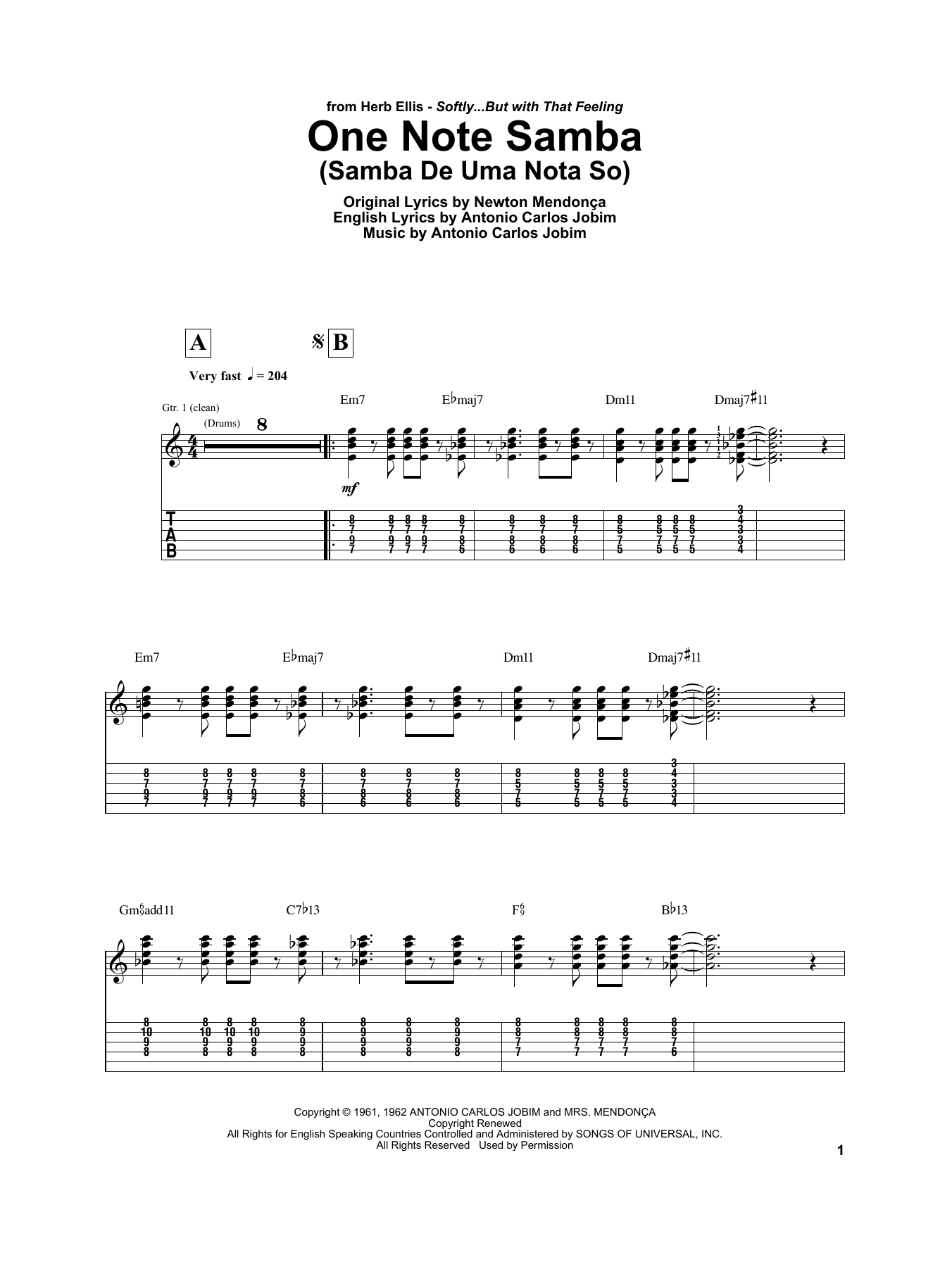 Herb Ellis One Note Samba (Samba De Uma Nota So) Sheet Music