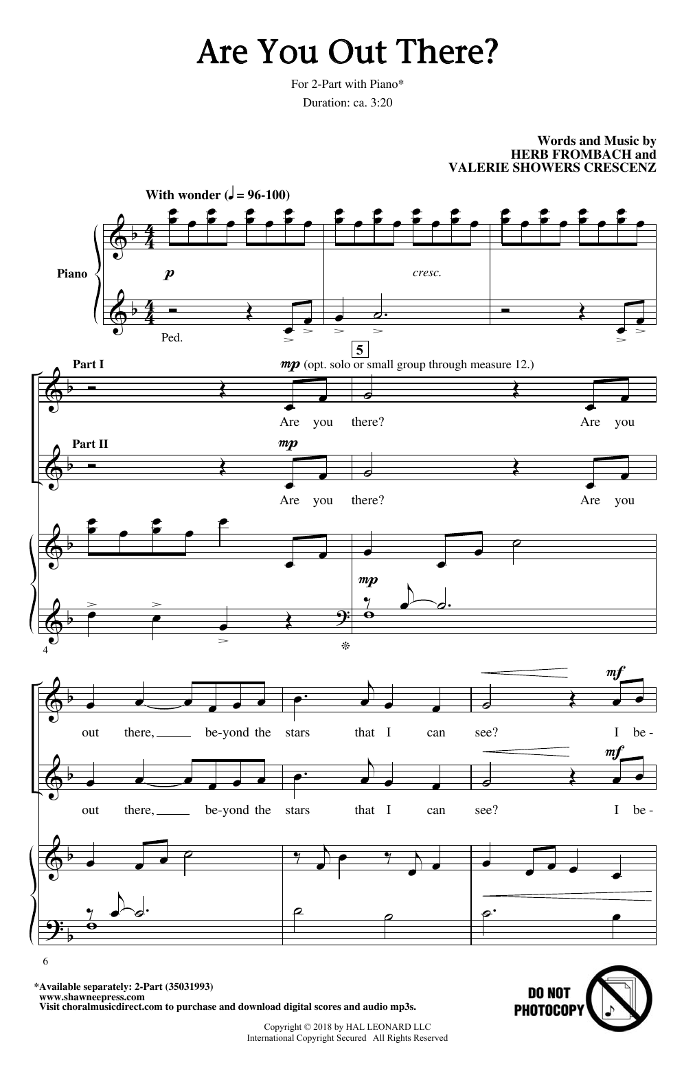 Herb Frombach Are You Out There? Sheet Music
