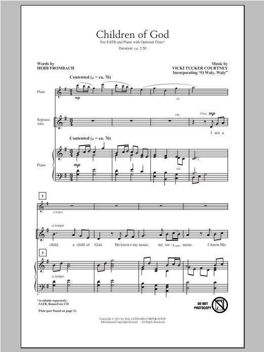Herb Frombach Children Of God Sheet Music