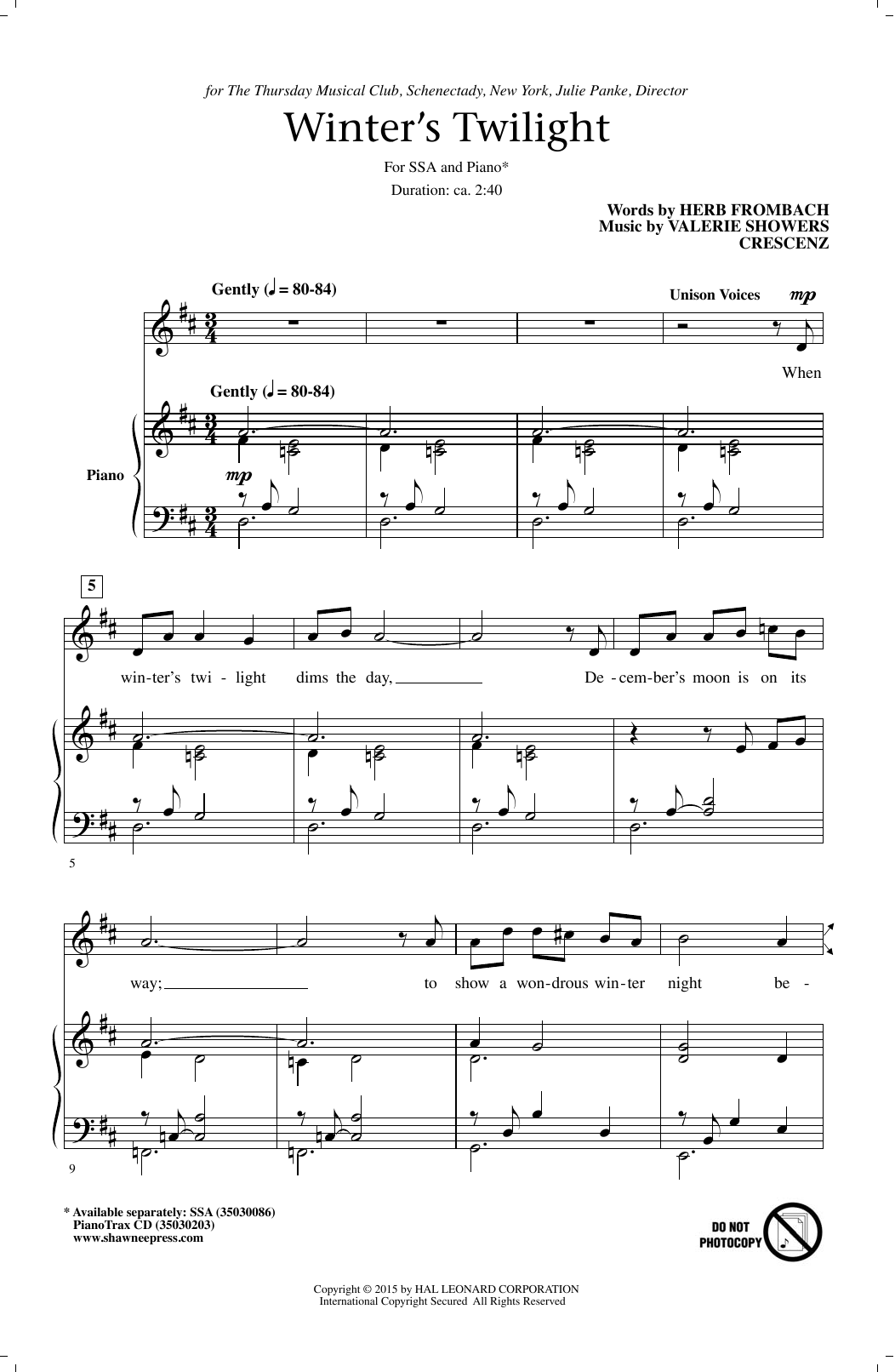 Herb Frombach Winter's Twilight Sheet Music