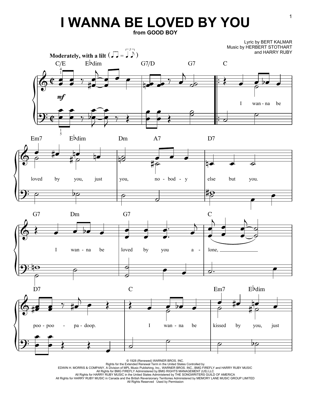 Herbert Stothart I Wanna Be Loved By You Sheet Music
