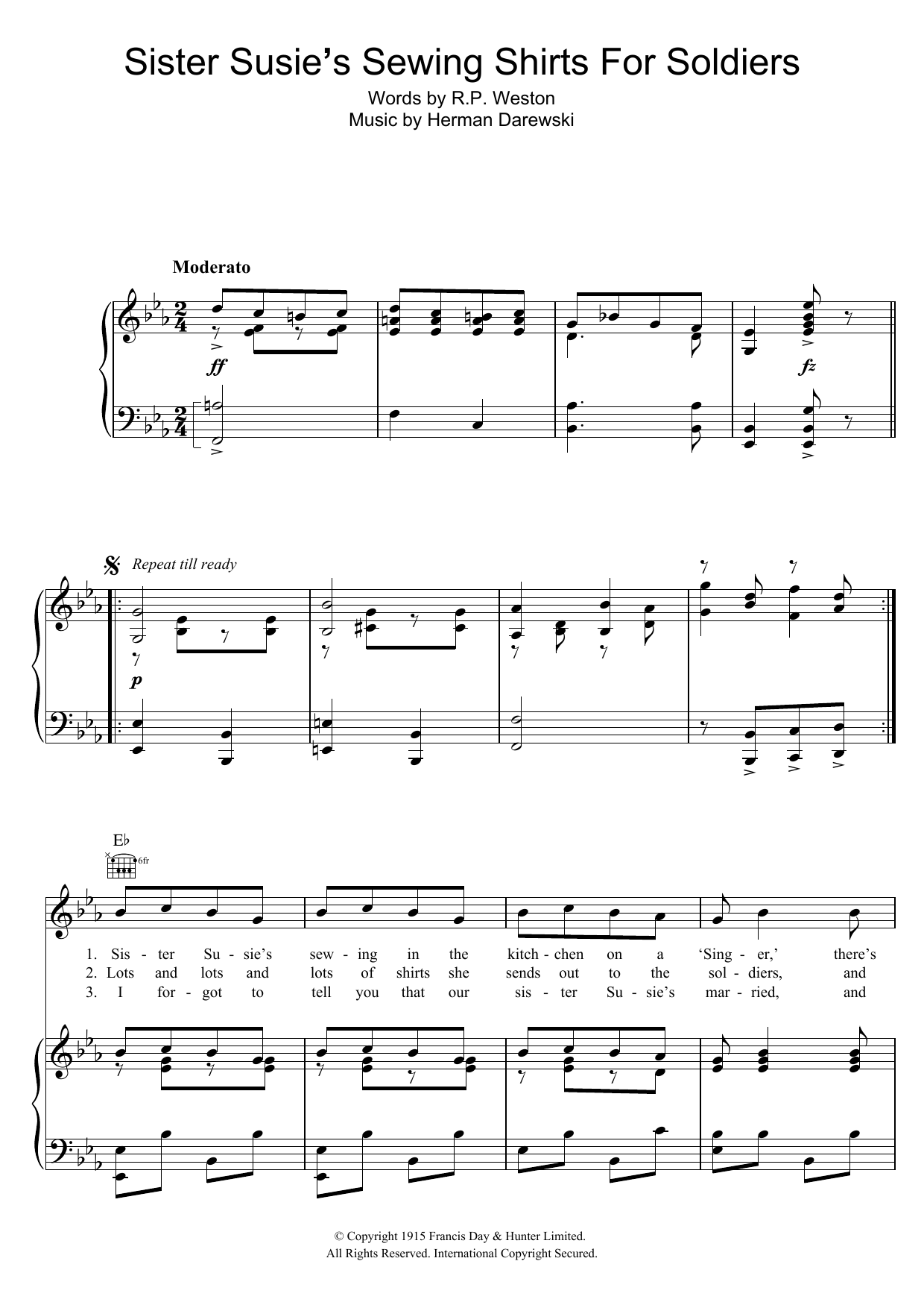Herman Darewski Sister Susie's Sewing Shirts For Soldiers Sheet Music