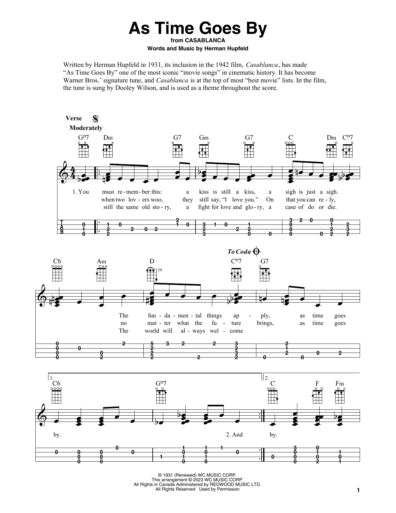 Herman Hupfeld As Time Goes By (from Casablanca) Sheet Music