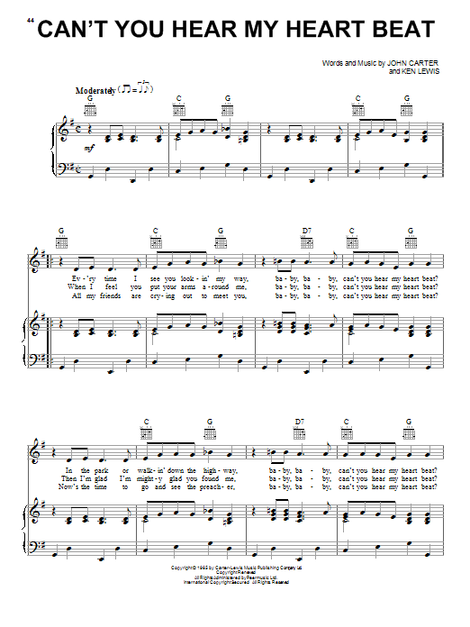 Herman's Hermits Can't You Hear My Heart Beat Sheet Music