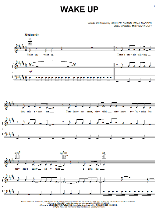 Hilary Duff Wake Up Sheet Music