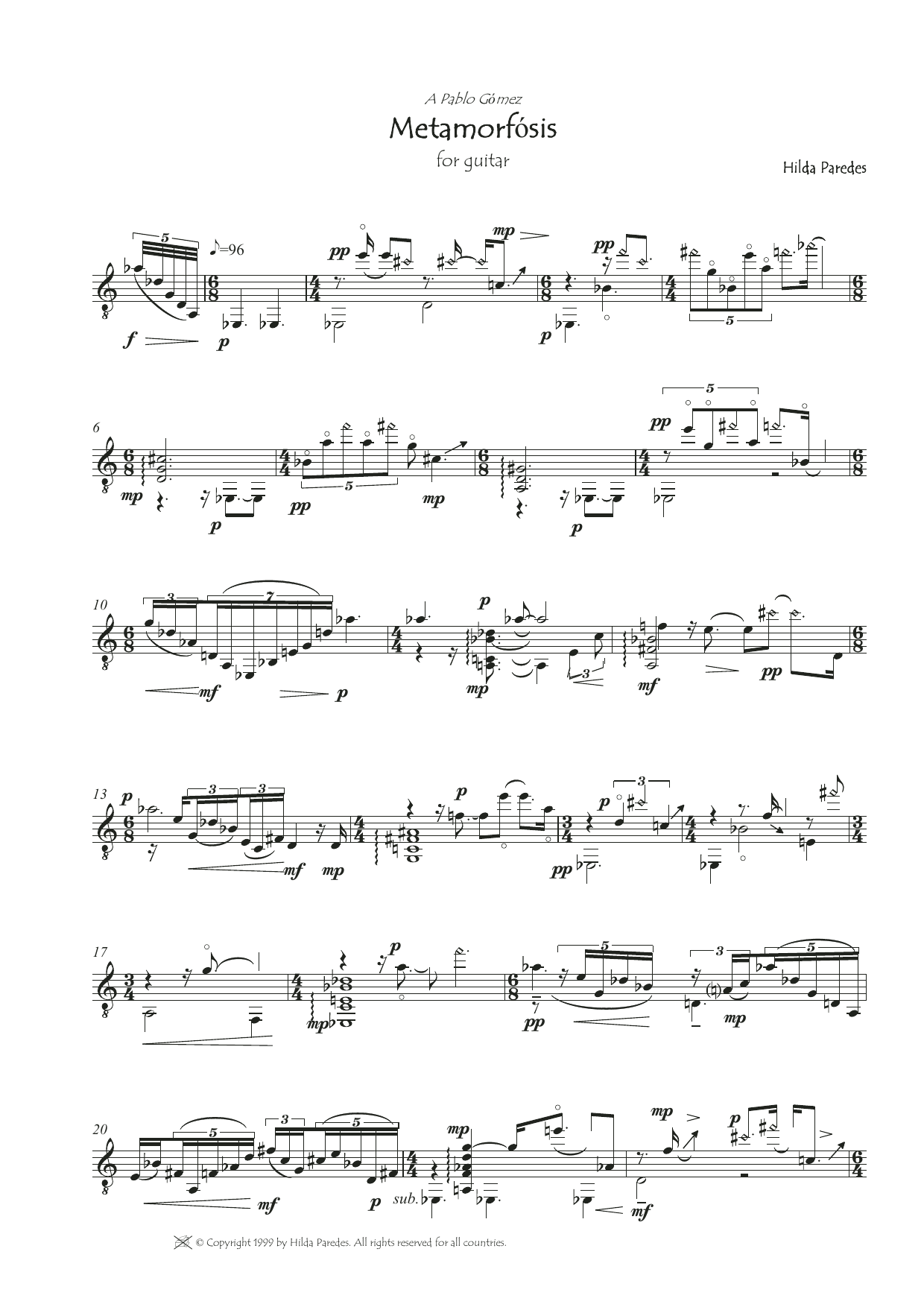 Hilda Paredes Metamorfosis Sheet Music