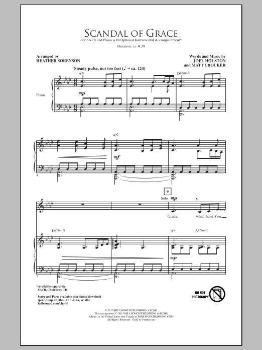 Hillsong United Scandal Of Grace (arr. Heather Sorenson) Sheet Music