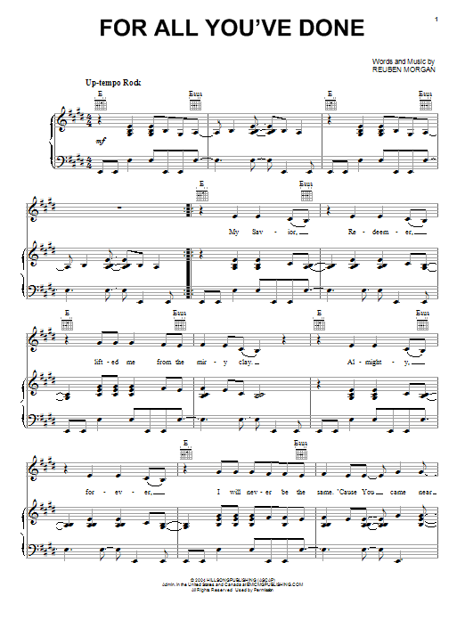 Hillsong Worship For All You've Done Sheet Music