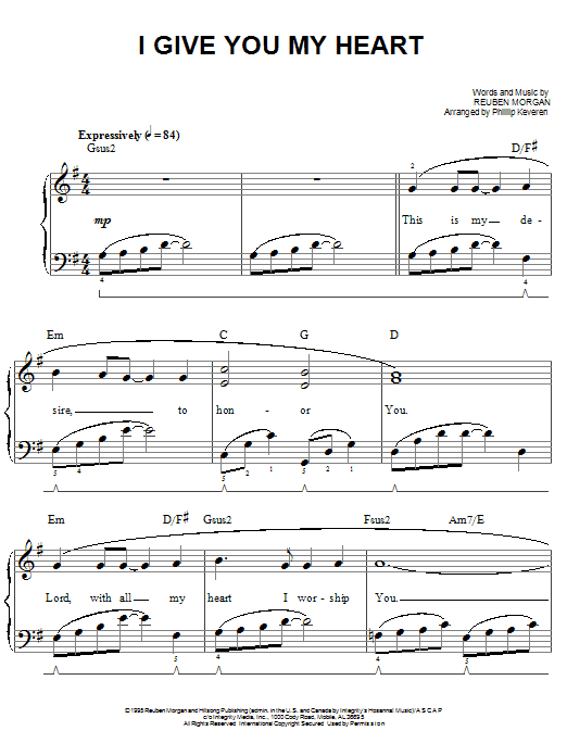 Hillsong Worship I Give You My Heart (arr. Phillip Keveren) Sheet Music