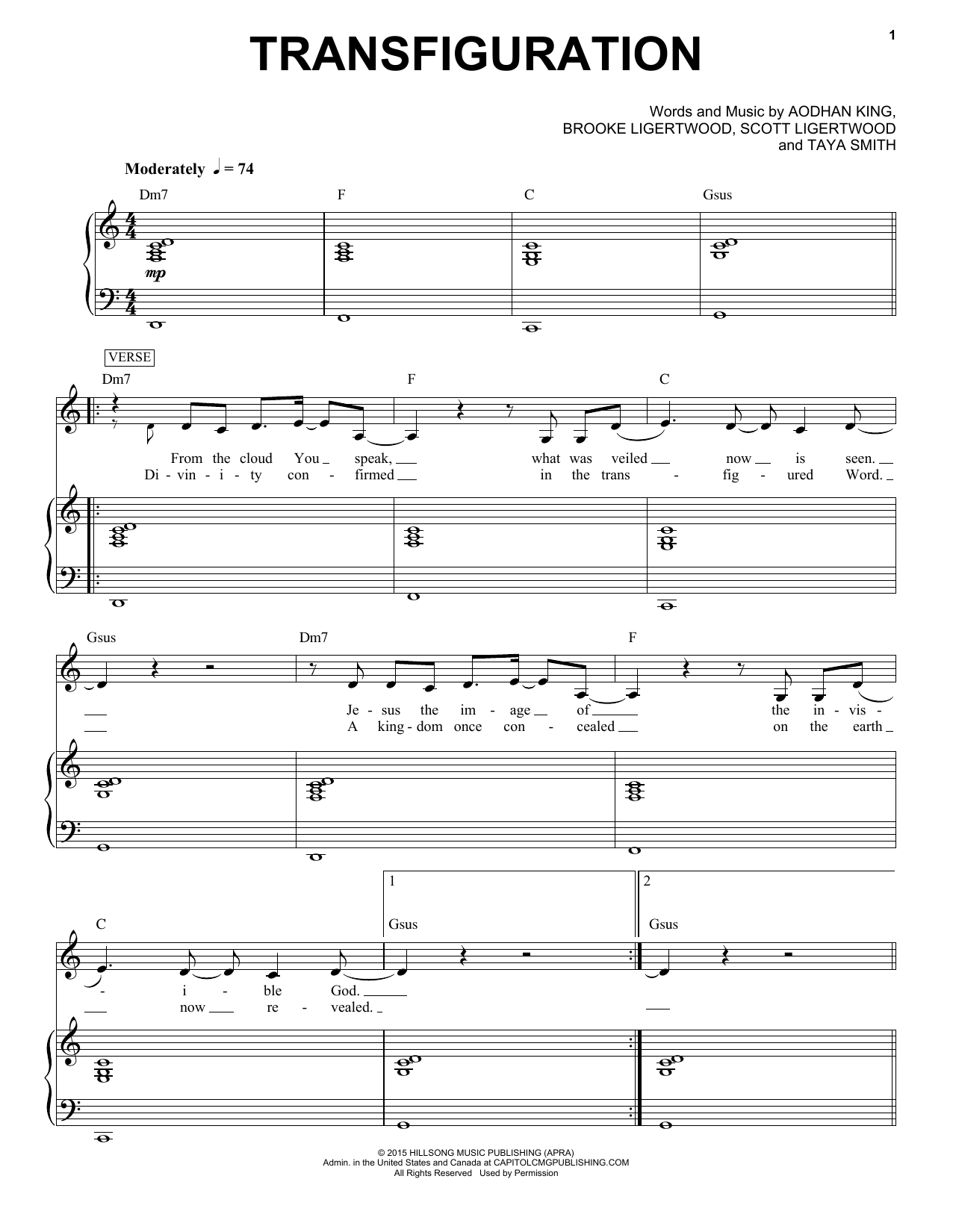 Hillsong Worship Transfiguration Sheet Music