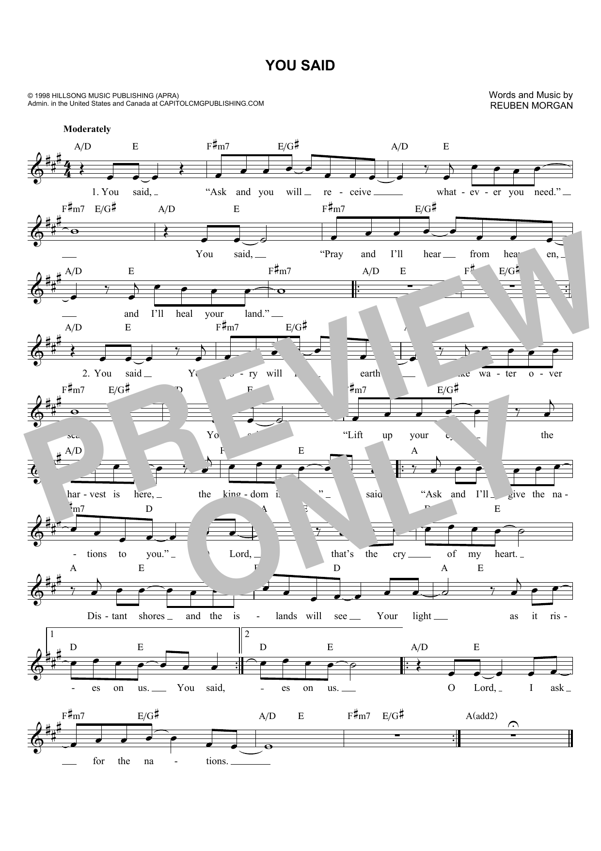 Hillsong You Said Sheet Music