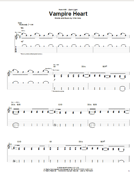 HIM Vampire Heart Sheet Music