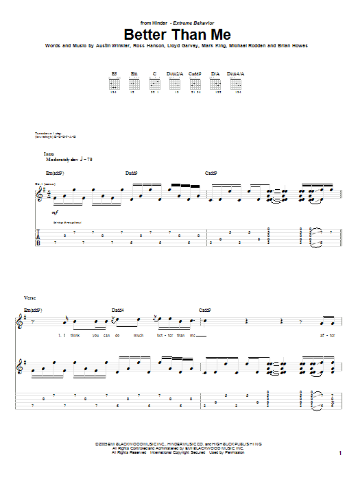 Hinder Better Than Me Sheet Music