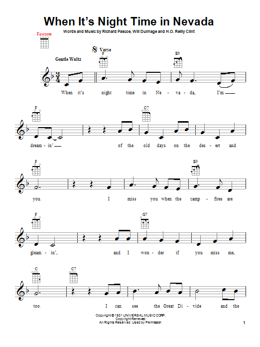 H.O. Reilly Clint When It's Night Time In Nevada Sheet Music