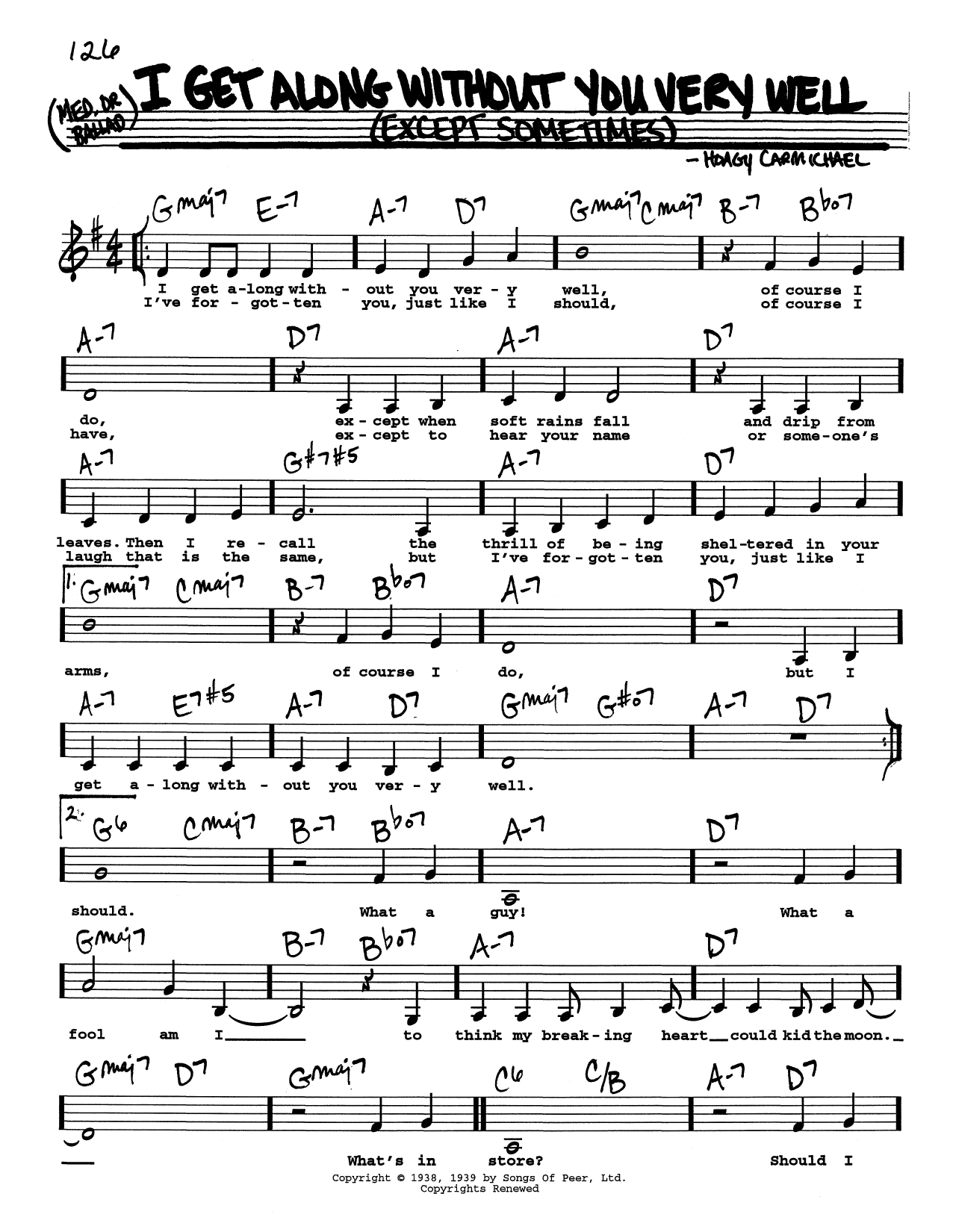 Hoagy Carmichael I Get Along Without You Very Well (Except Sometimes) (Low Voice) Sheet Music