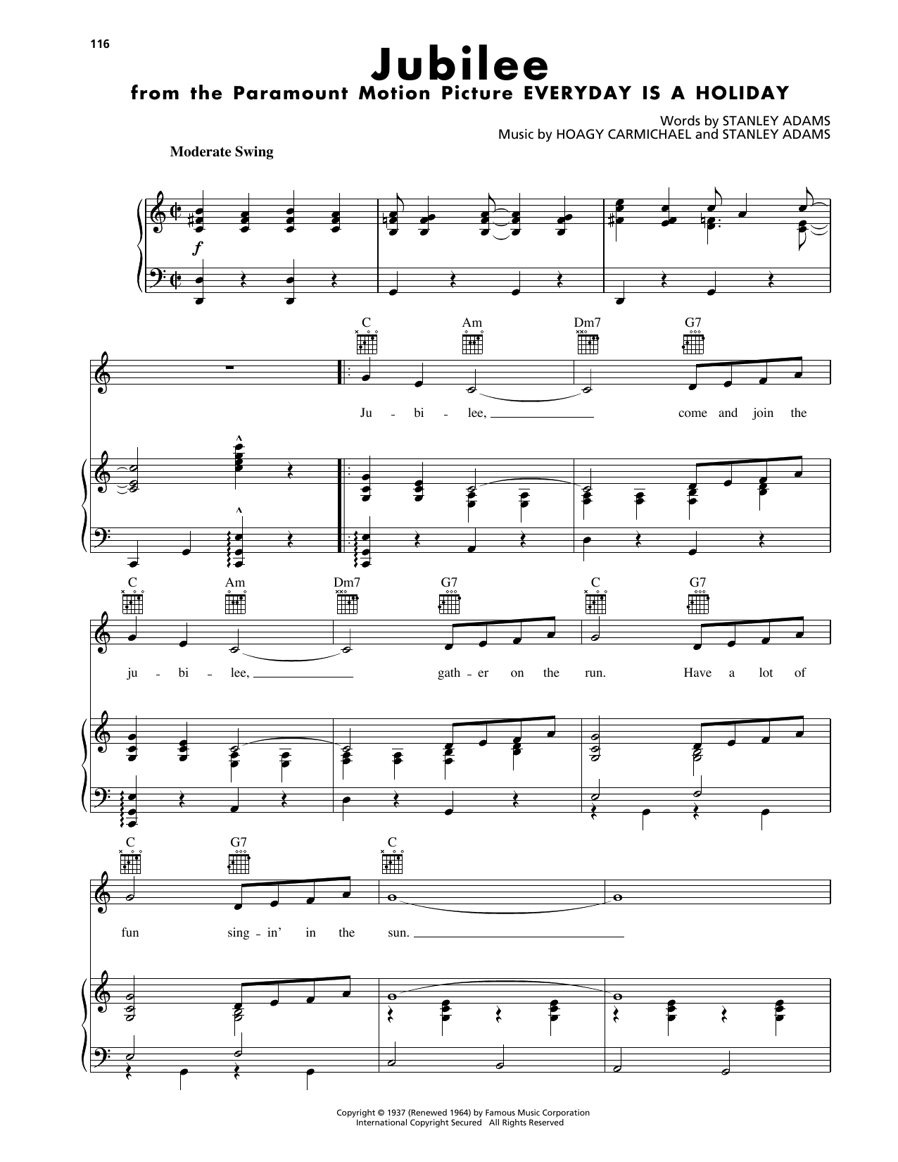 Hoagy Carmichael Jubilee Sheet Music