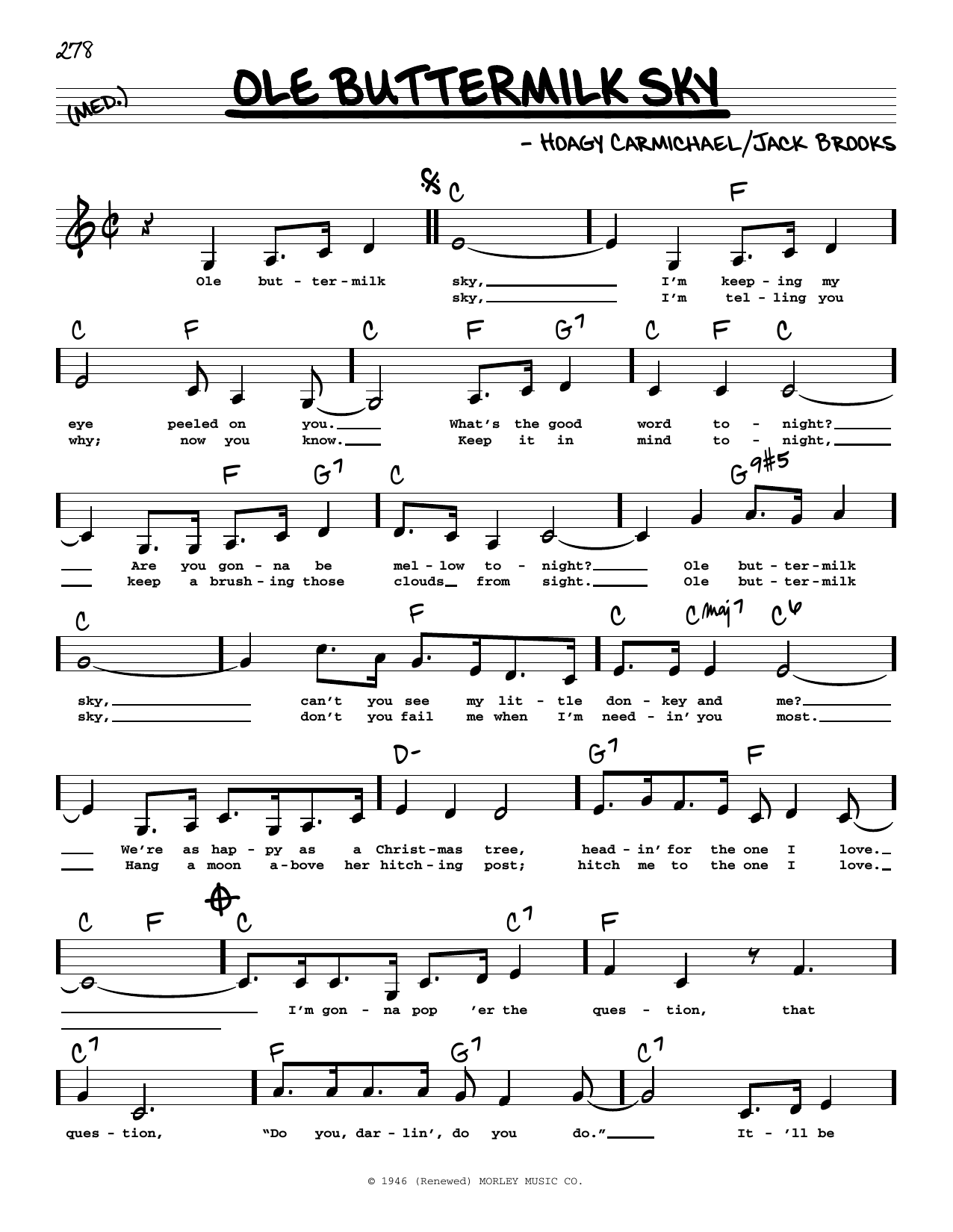 Hoagy Carmichael Ole Buttermilk Sky (Low Voice) Sheet Music