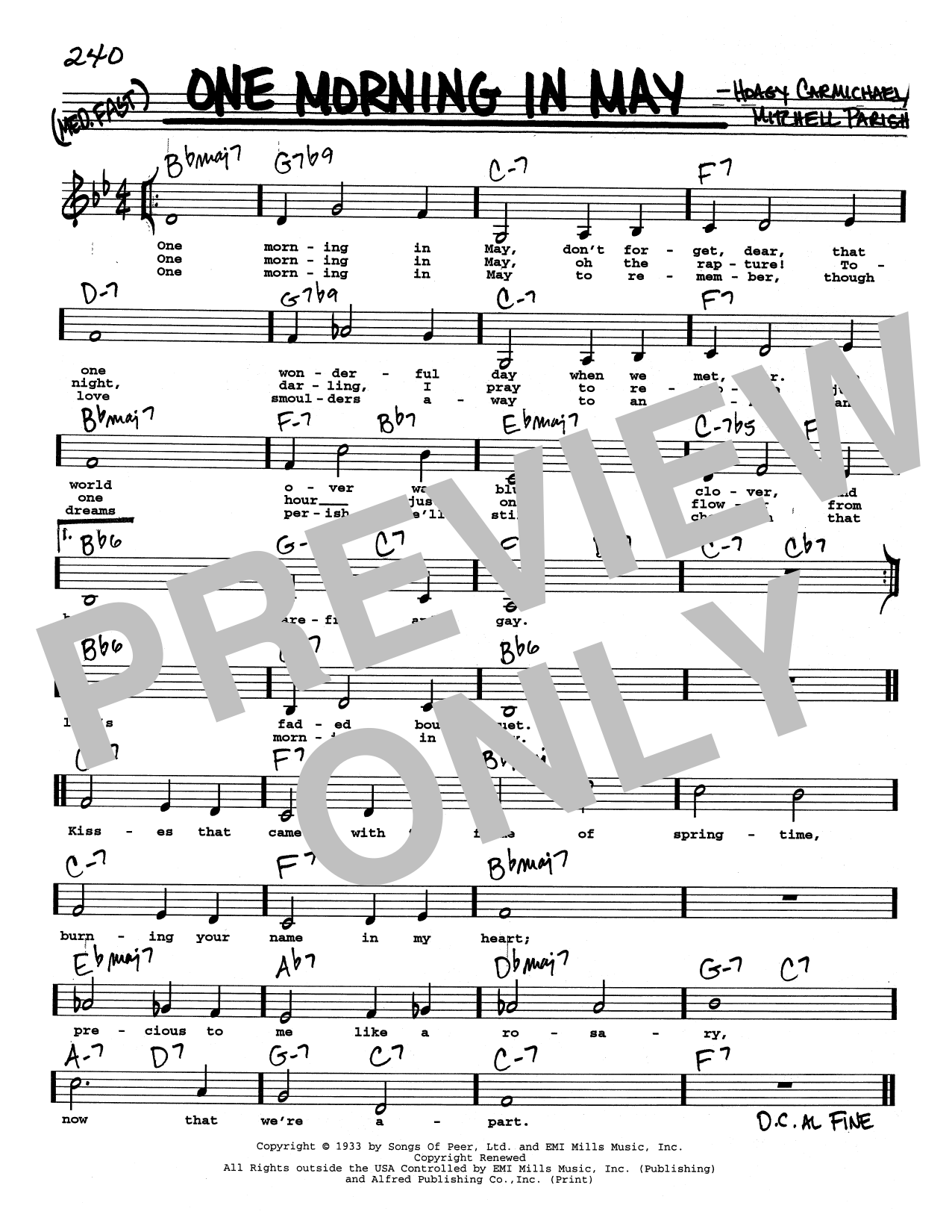 Hoagy Carmichael One Morning In May (Low Voice) Sheet Music