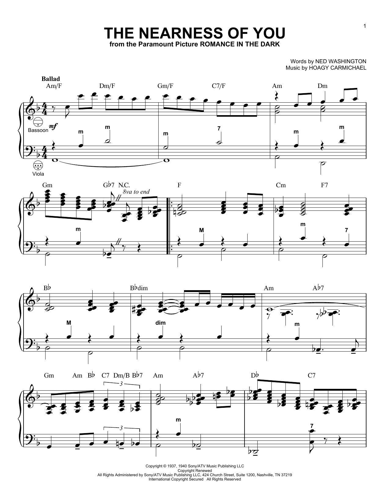 Hoagy Carmichael The Nearness Of You (arr. Gary Meisner) Sheet Music