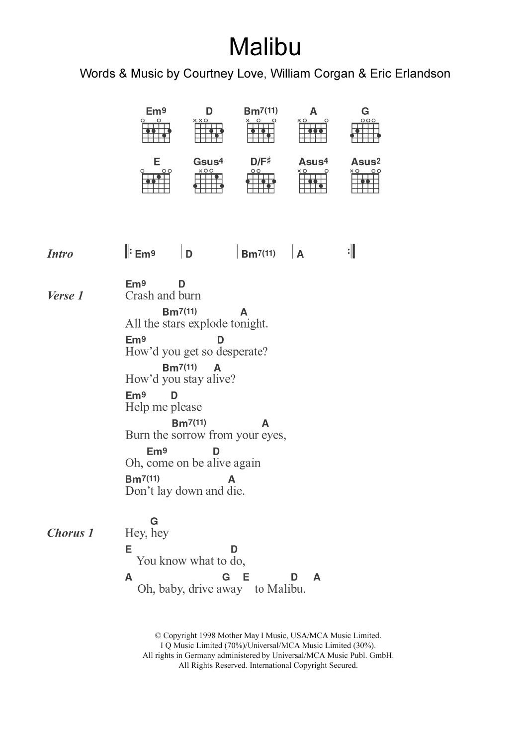 Hole Malibu Sheet Music