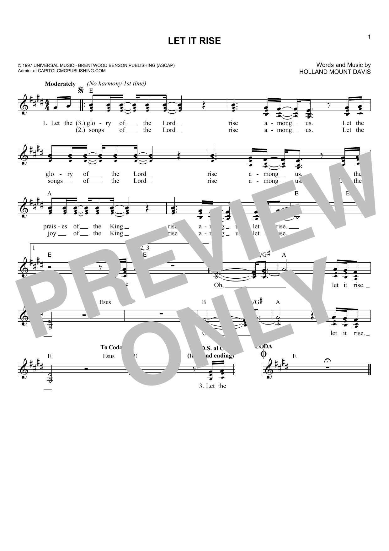 Holland Mount Davis Let It Rise Sheet Music