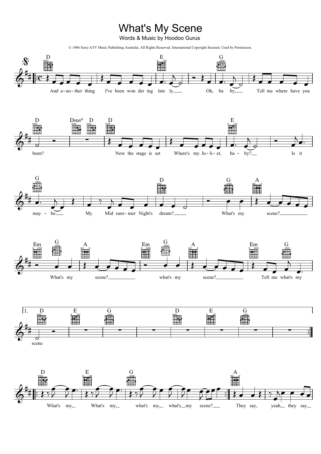 Hoodoo Gurus What's My Scene Sheet Music