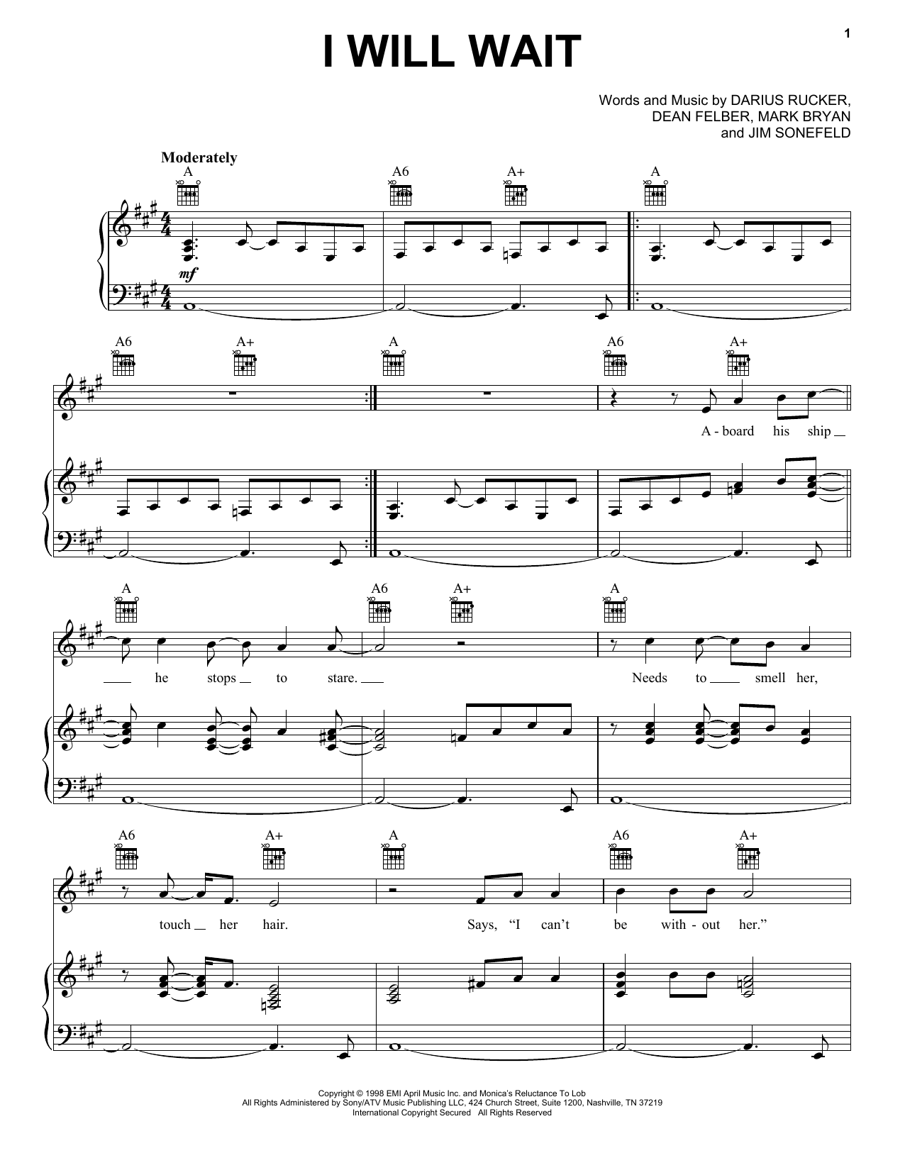Hootie & The Blowfish I Will Wait Sheet Music