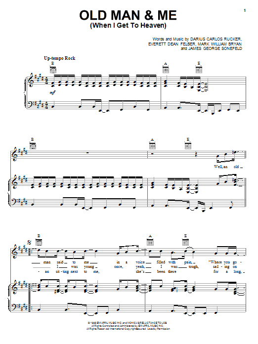 Hootie & The Blowfish Old Man & Me (When I Get To Heaven) Sheet Music