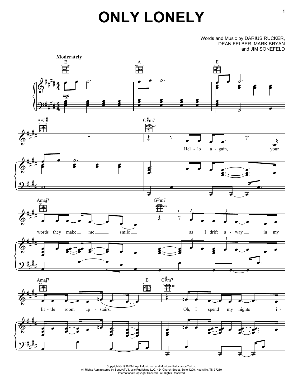 Hootie & The Blowfish Only Lonely Sheet Music