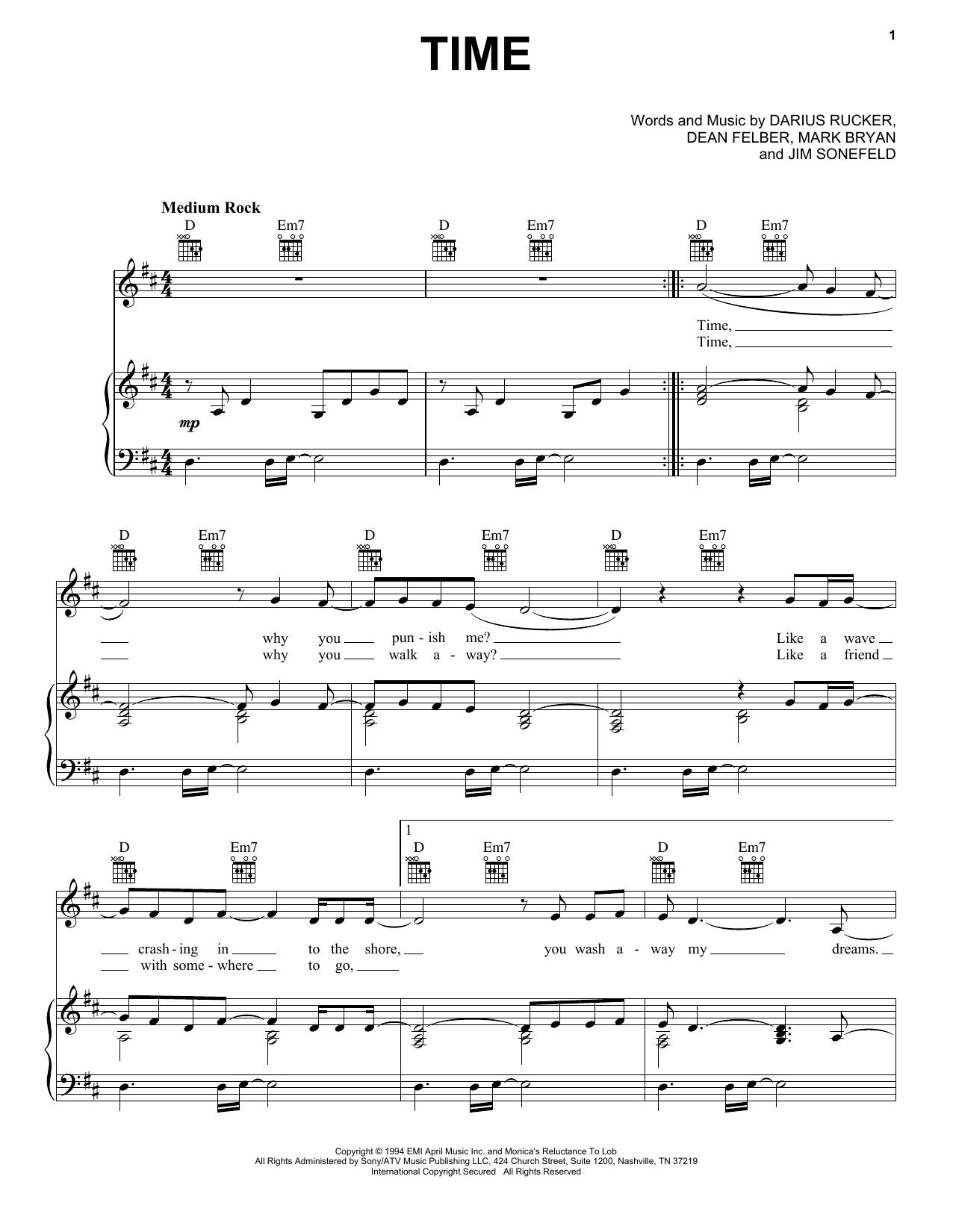 Hootie & The Blowfish Time Sheet Music