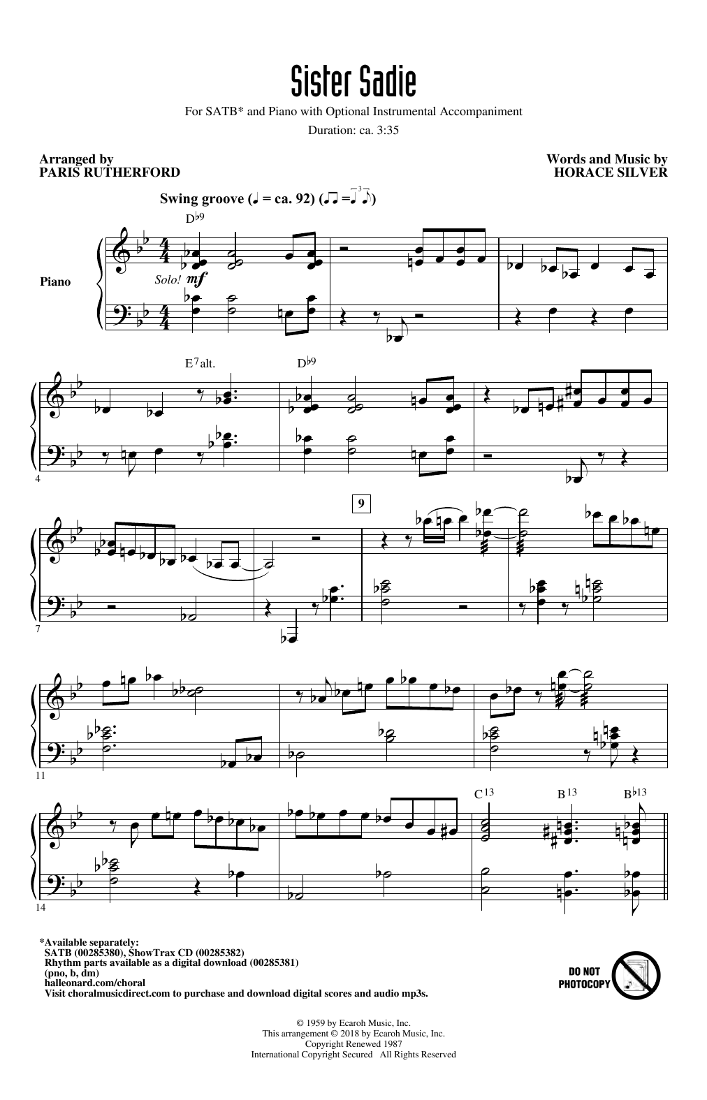 Horace Silver Sister Sadie (arr. Paris Rutherford) Sheet Music