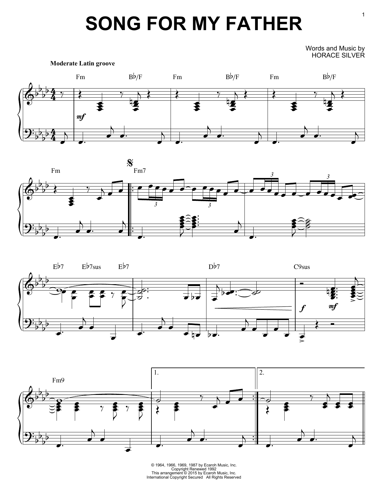 Horace Silver Song For My Father (arr. Brent Edstrom) Sheet Music