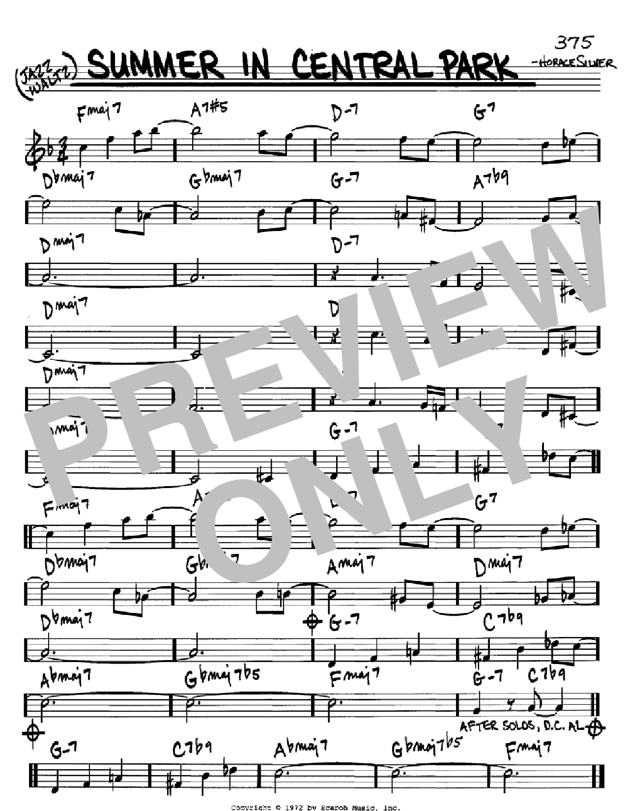 Horace Silver Summer In Central Park Sheet Music