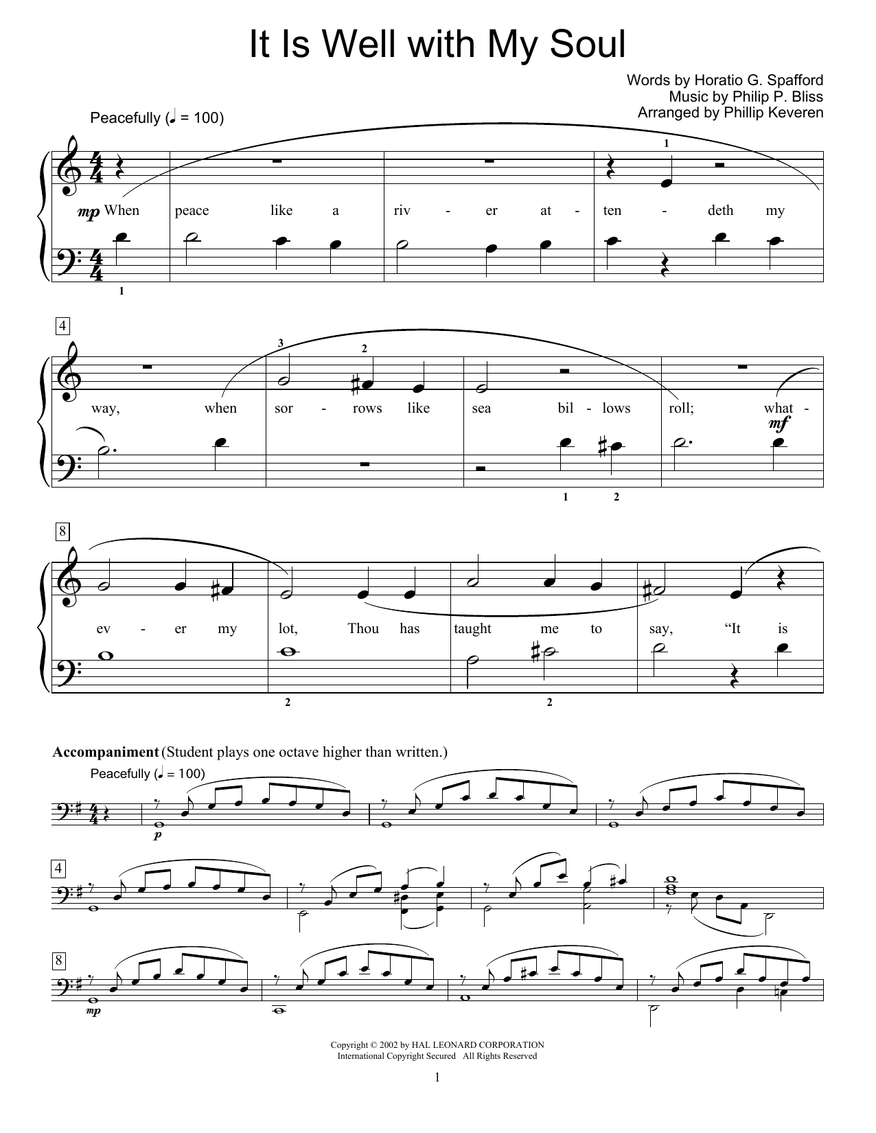Horatio G. Spafford It Is Well With My Soul Sheet Music