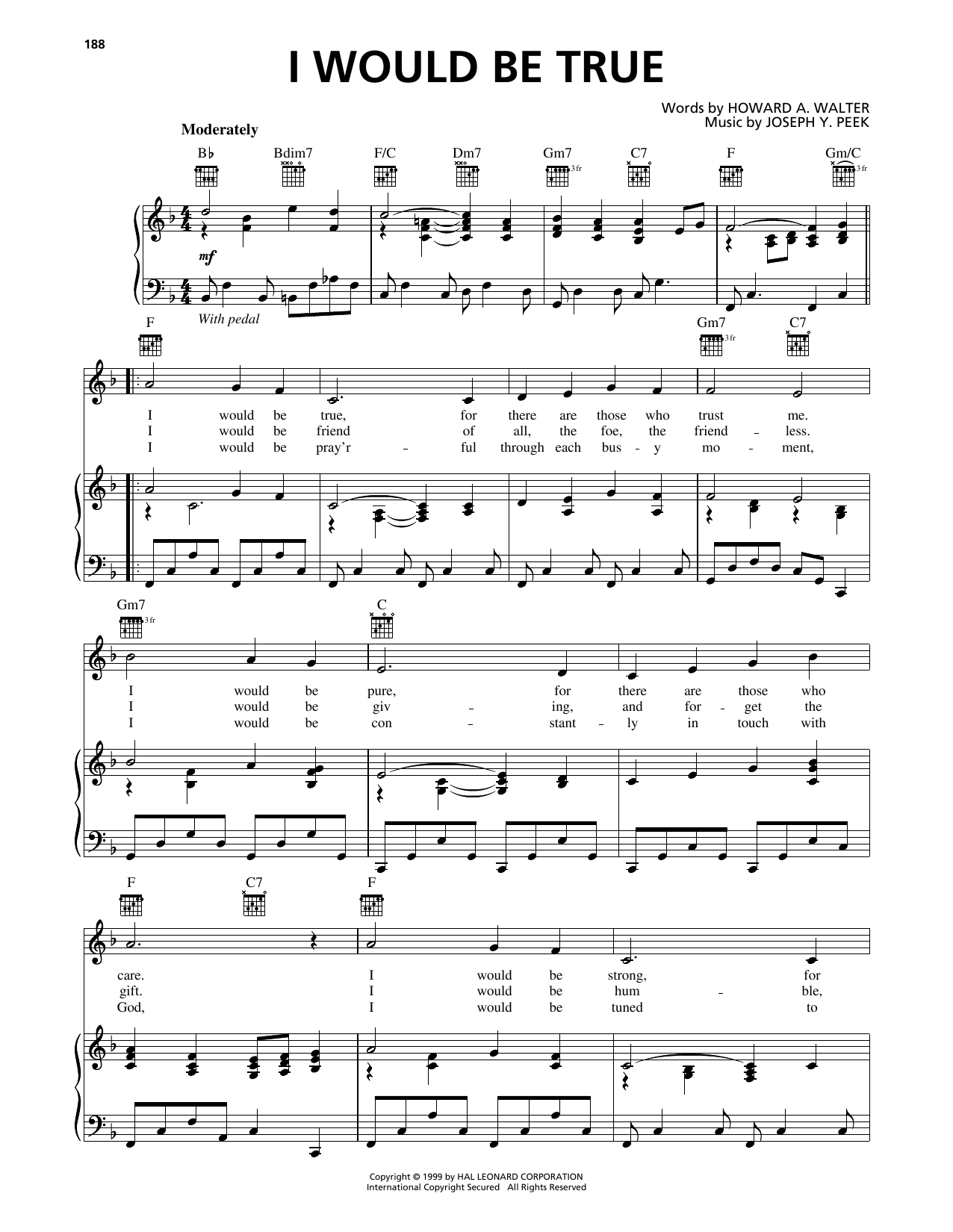 Howard A. Walter I Would Be True Sheet Music