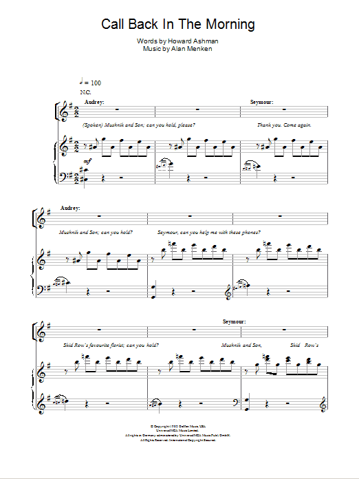 Howard Ashman Call Back In The Morning Sheet Music