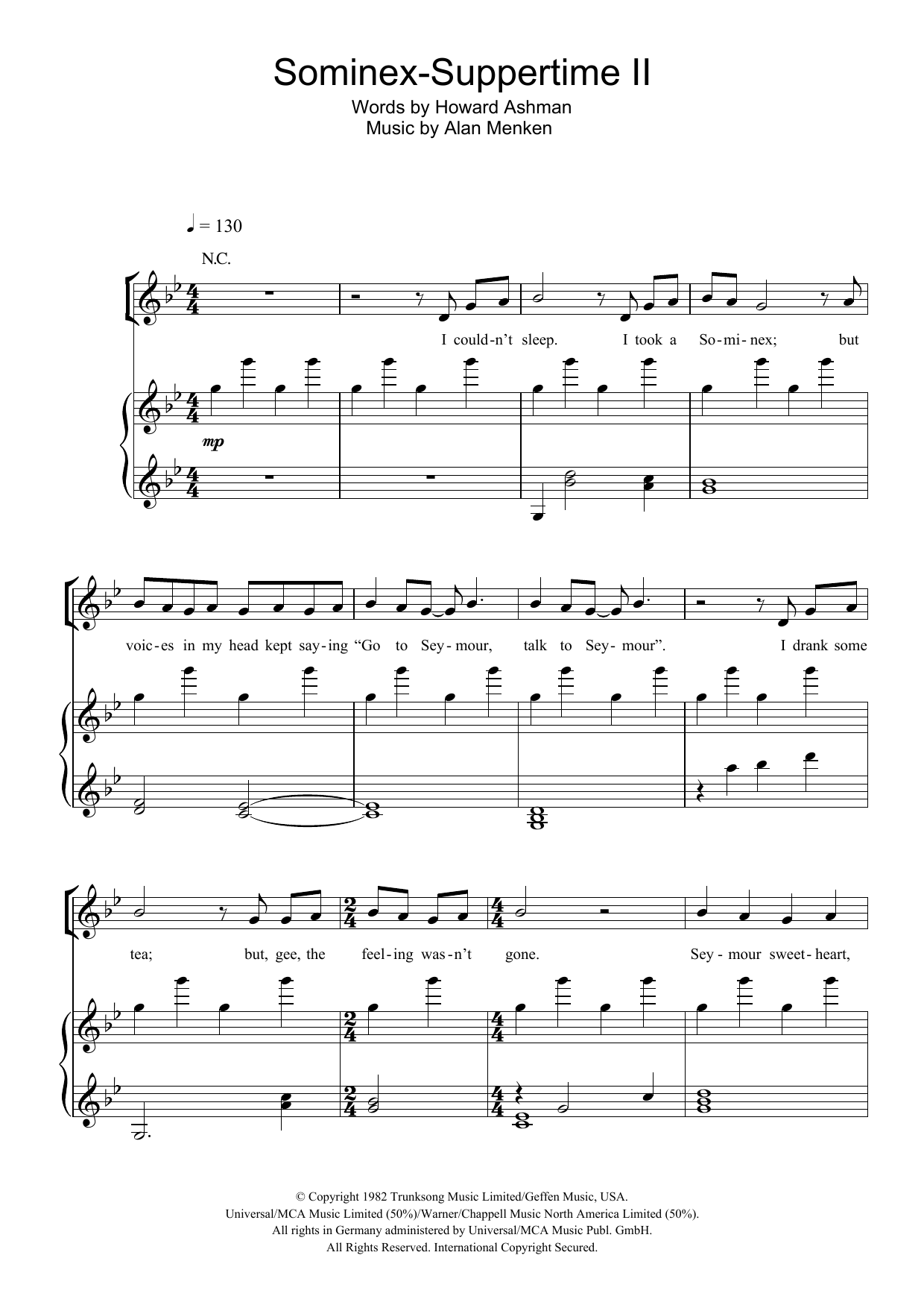 Howard Ashman Sominex/Suppertime II Sheet Music