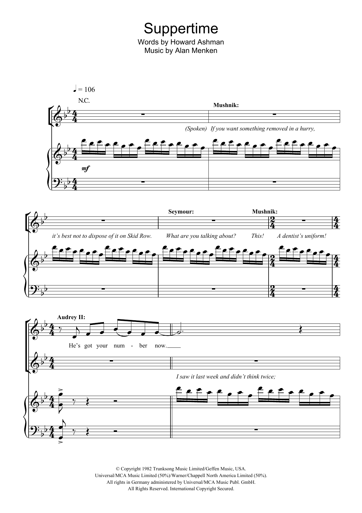 Howard Ashman Suppertime (from Little Shop of Horrors) Sheet Music