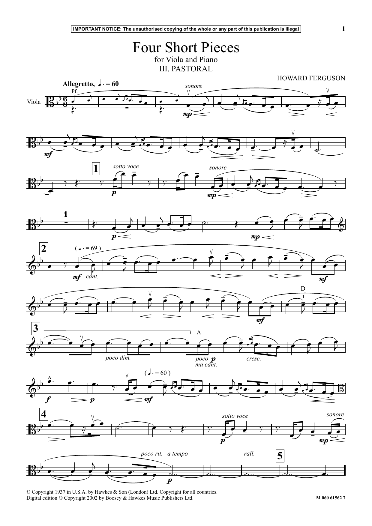 Howard Ferguson III. Pastoral (from Four Short Pieces For Viola And Piano) Sheet Music