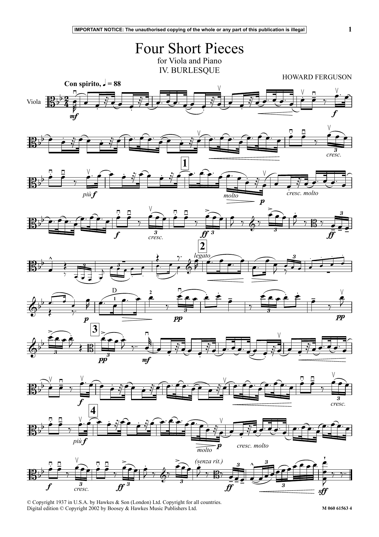 Howard Ferguson IV. Burlesque (from Four Short Pieces) Sheet Music