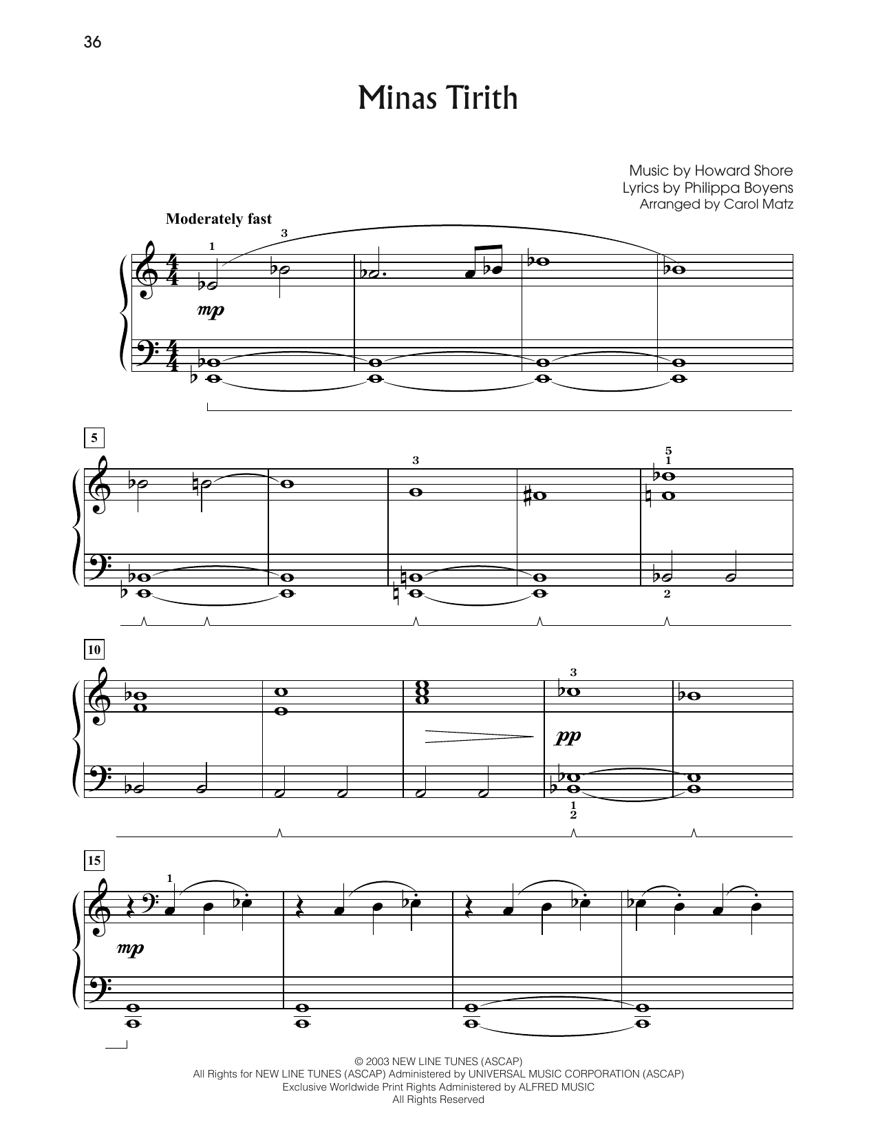 Howard Shore Minas Tirith (from The Lord Of The Rings: The Return Of The King) (arr. Carol Ma Sheet Music