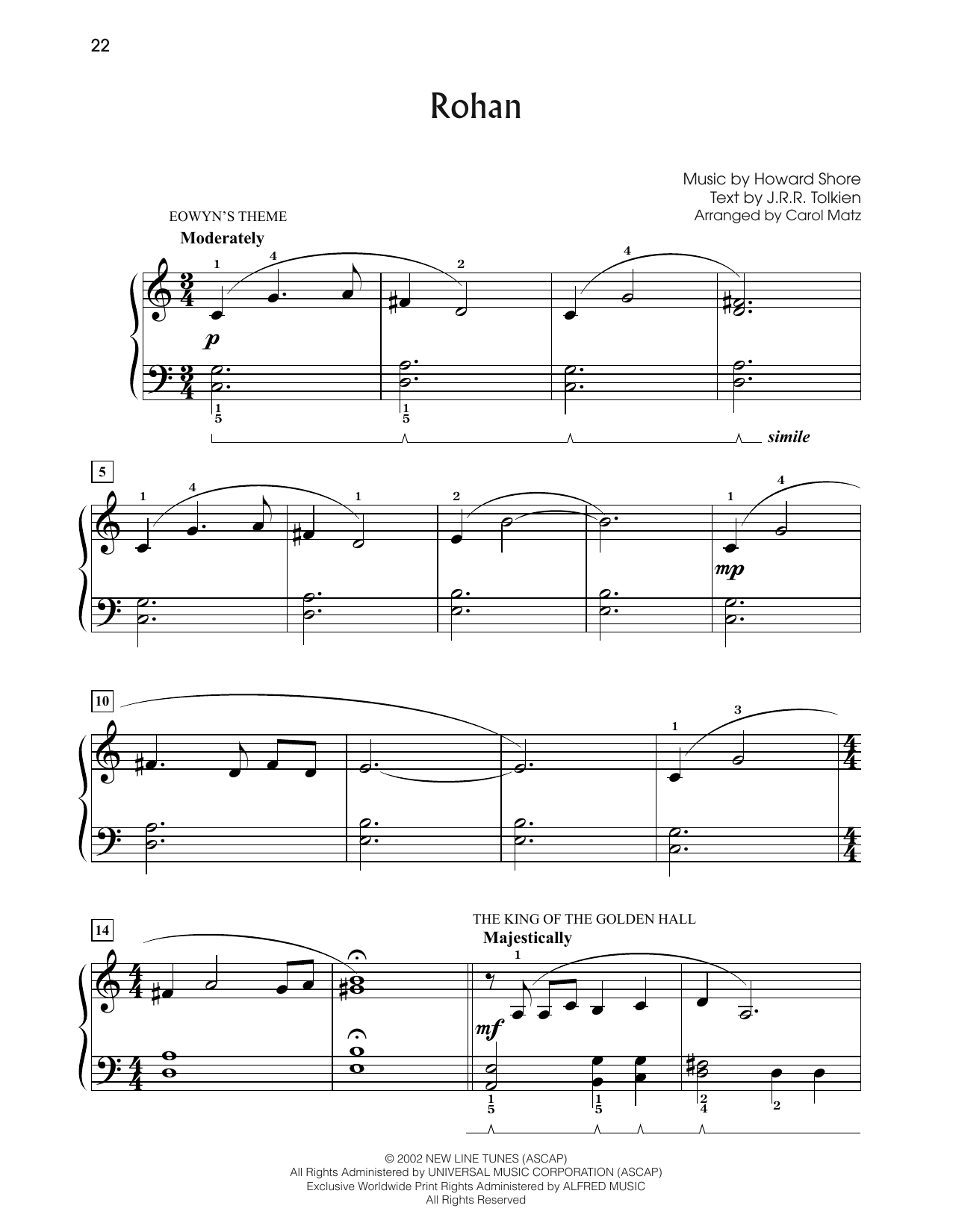 Howard Shore Rohan (from The Lord Of The Rings: The Two Towers) (arr. Carol Matz) Sheet Music