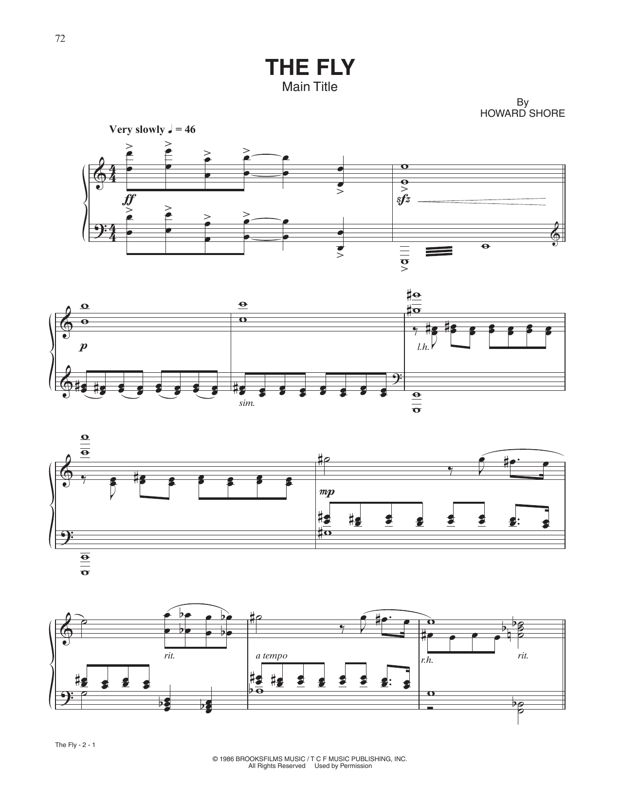 Howard Shore The Fly (Main Title) Sheet Music