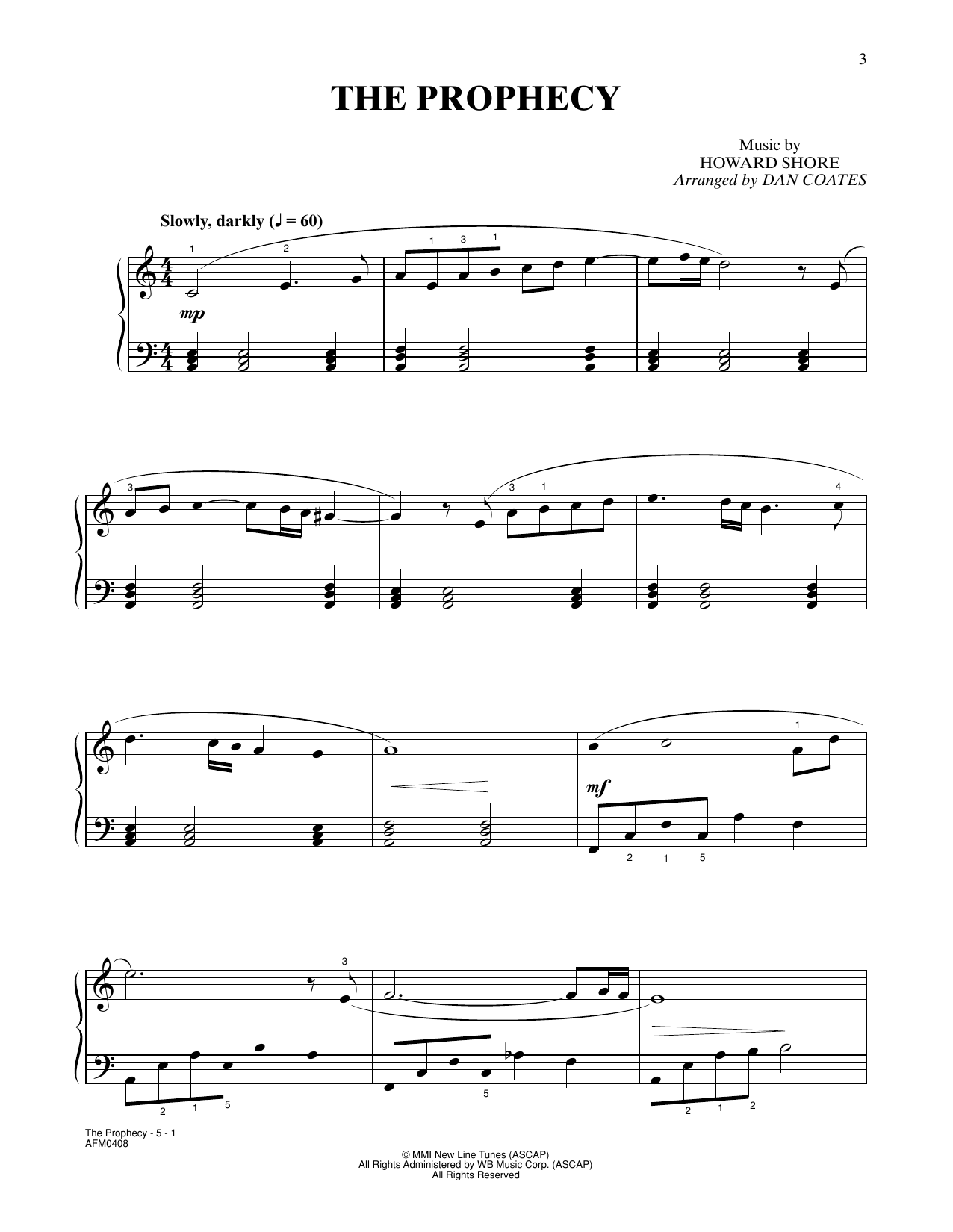 Howard Shore The Prophecy (from The Lord Of The Rings: The Fellowship Of The Ring) (arr. Dan Sheet Music