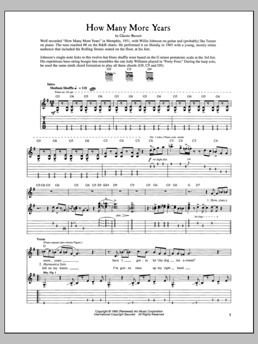 Howlin' Wolf How Many More Years Sheet Music