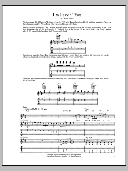 Howlin' Wolf I'm Leavin' You Sheet Music