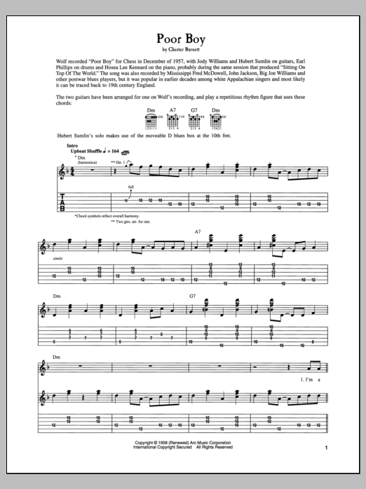 Howlin' Wolf Poor Boy Sheet Music