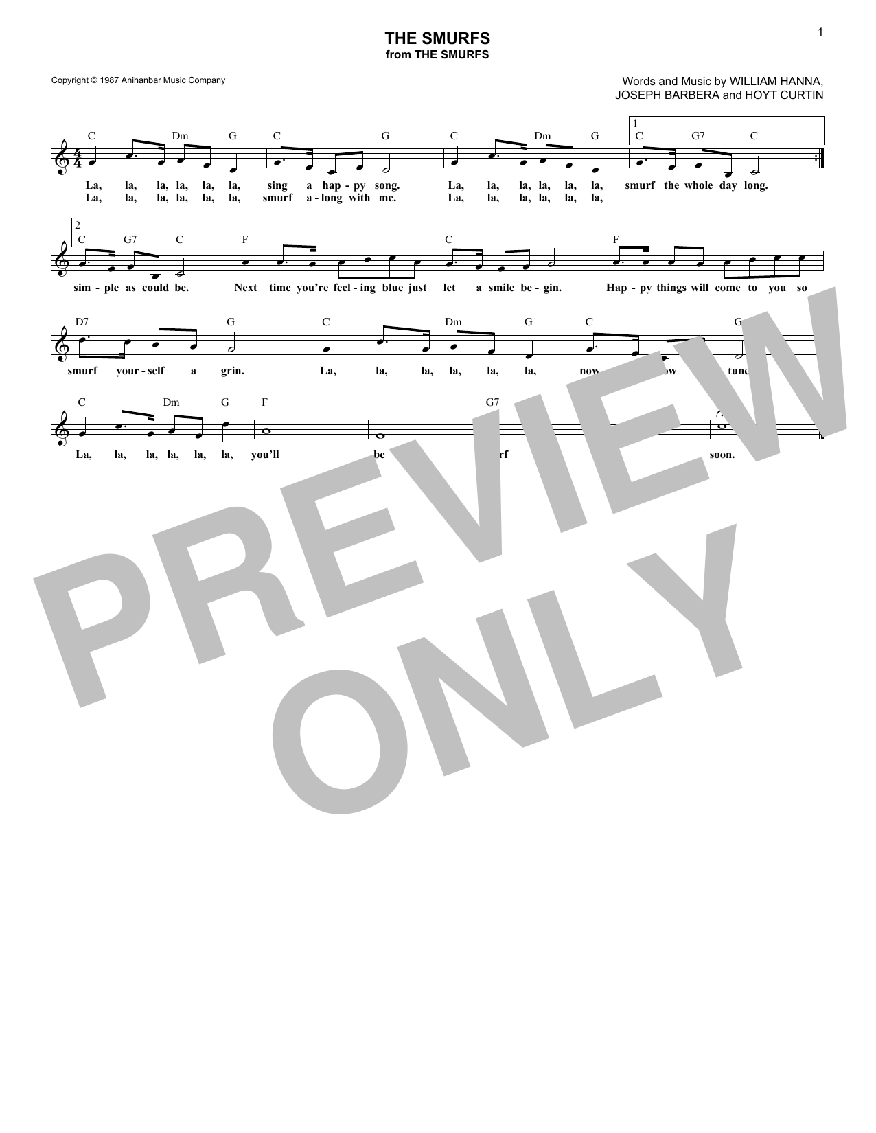 Hoyt Curtin The Smurfs Sheet Music