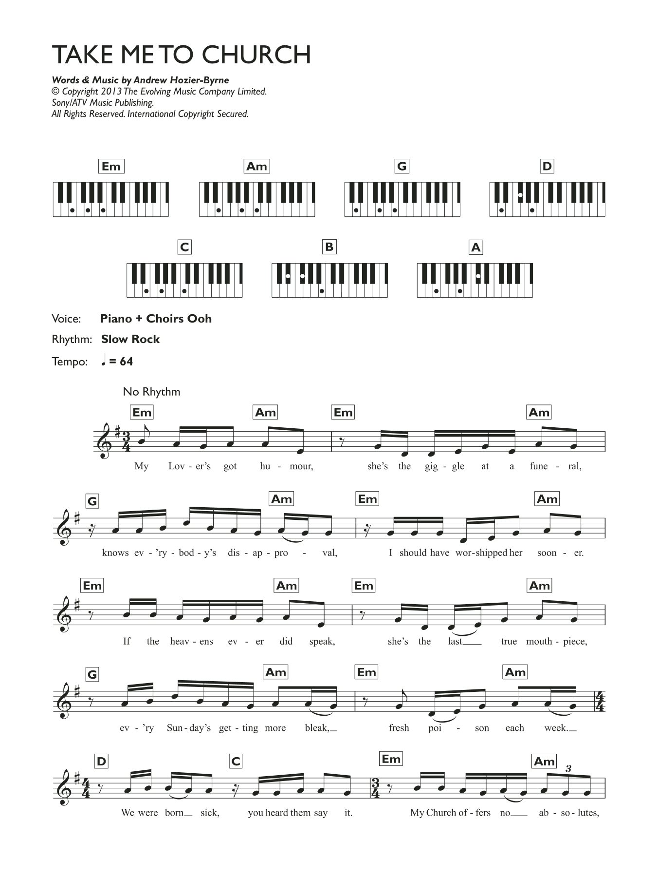 Hozier Take Me To Church Sheet Music